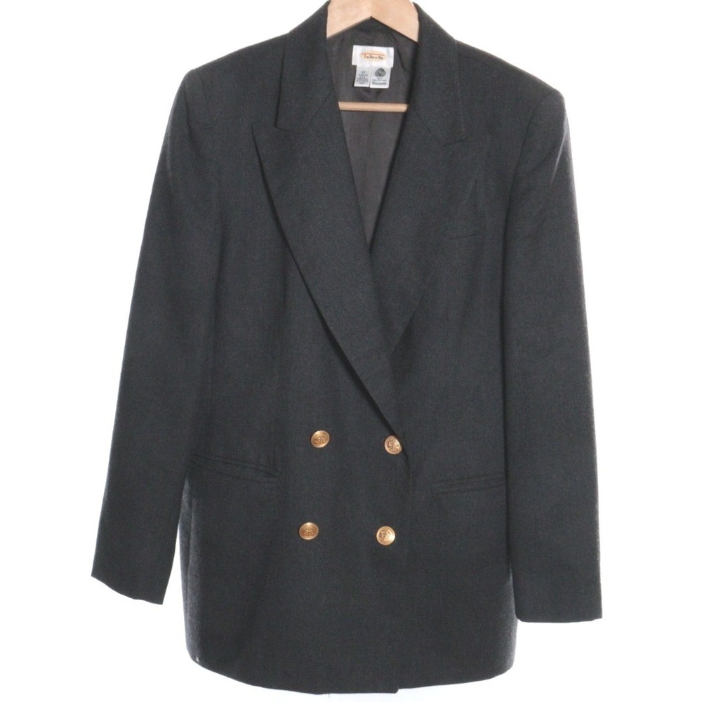 Talbots‎ Blazer Charcoal Grey Wool Double Breasted Gold Button Women Size 12